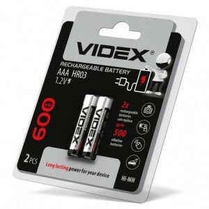 Аккумуляторы Videx - Rechargeable Battery AAA HR03 Ni-MH 600mAh 1.2V 2/20/200шт